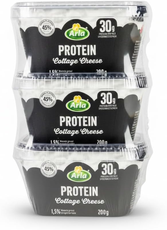 Queso Cottage - Pack de 3 x 200g (600g) - Alto Contenido Proteico (30g por Tarrina) - Bajo en Grasa 1,5% - Arla Protein - Snack Saludable para Deportistas y Dietas Fitness - NEXU