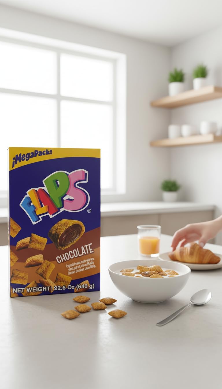 Flips Cereal Rellenos de Chocolate- Megapack Familiar 640g - Desayuno y Merienda Divertida para Niños y Adultos (CHOCOLATE)