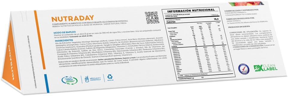 FUXION - NUTRADAY Bebida de Fresa Natural con Moringa, Vitaminas y Minerales | Suplemento para Vitalidad y Defensas | Apoyo Inmunitario y Energía para Toda la Familia 1 caja con 28 stick