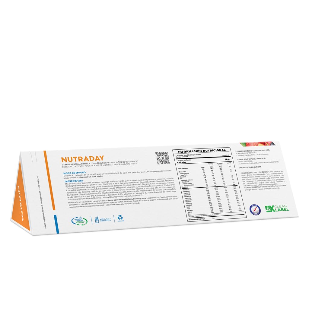 FUXION - NUTRADAY Bebida de Fresa Natural con Moringa, Vitaminas y Minerales | Suplemento para Vitalidad y Defensas | Apoyo Inmunitario y Energía para Toda la Familia 1 caja con 28 stick