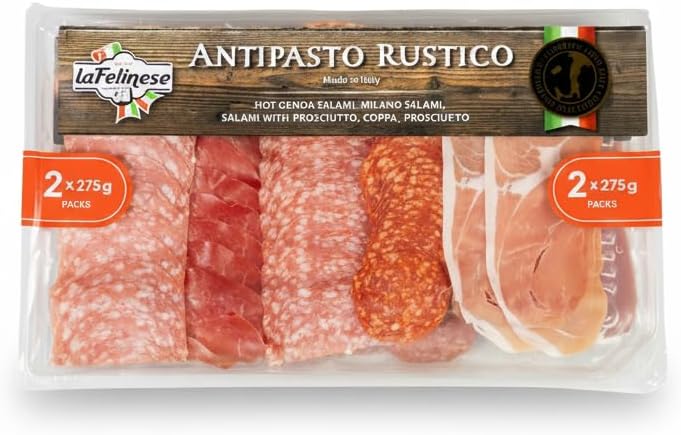 Antipasto Rustico Italiano - Pack Ahorro 2 x 275g (550g Total) - Surtido de Salame Milano, Coppa y Jamón Crudo - La Felinese - Embutidos Listos para Servir - Origen Italia - NEXU