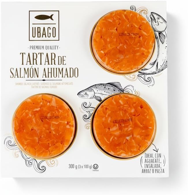 Tartar de Salmón Ahumado de Noruega - Pack Ahorro 3 x 100g (300g total) - Rico en Omega-3 y Proteínas - Sin Azúcares Añadidos - Ubago -Listo para Servir - Ideal para Ensaladas y Poke Bowls - NEXU