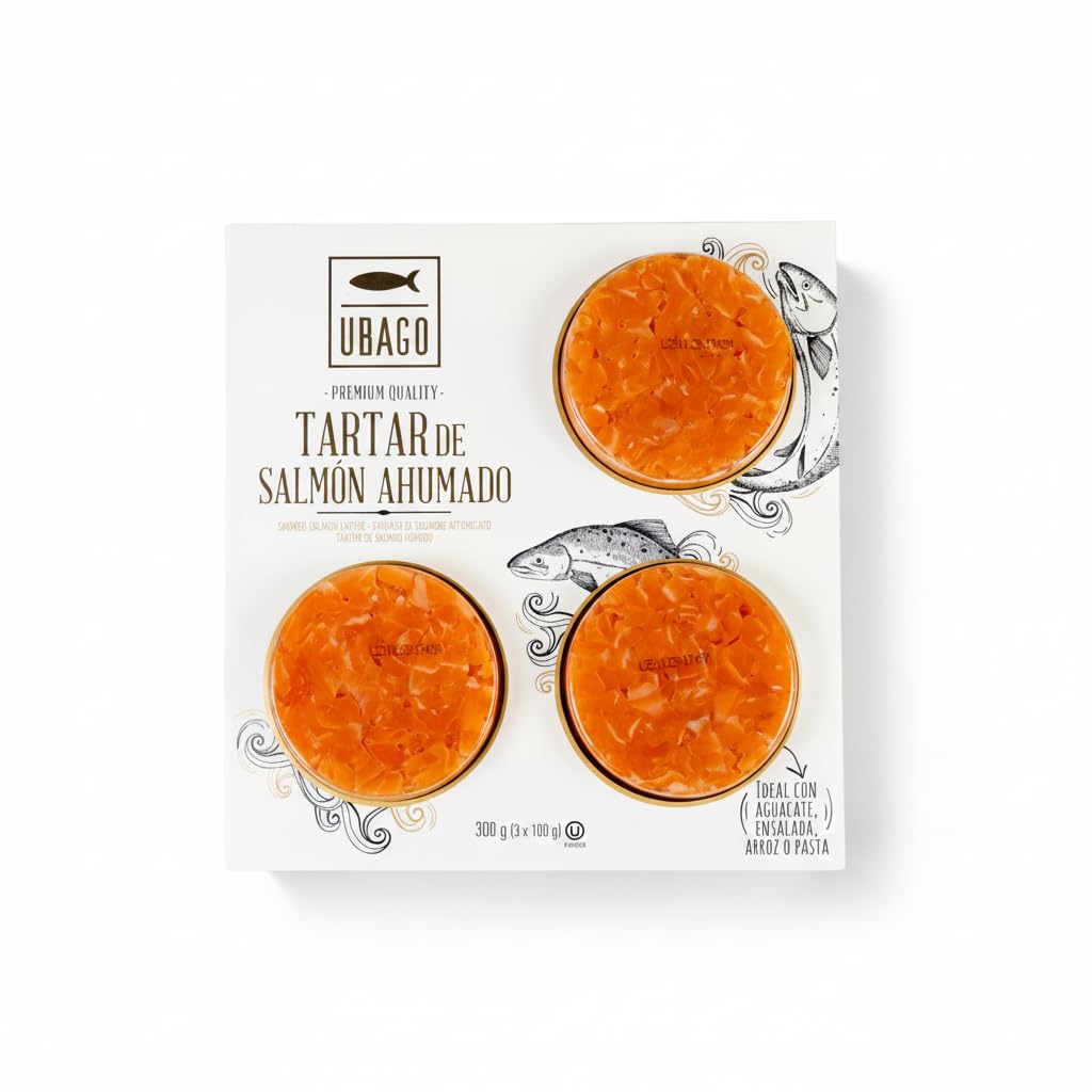 Tartar de Salmón Ahumado de Noruega - Pack Ahorro 3 x 100g (300g total) - Rico en Omega-3 y Proteínas - Sin Azúcares Añadidos - Ubago -Listo para Servir - Ideal para Ensaladas y Poke Bowls - NEXU