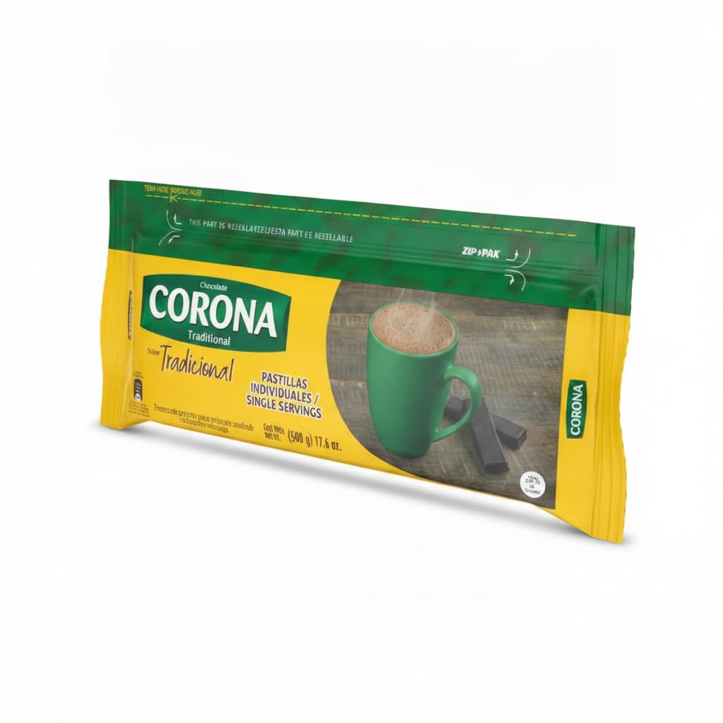 Chocolate Tradicional - Pastillas Individuales (500g / 17.6 oz) - Chocolate de Mesa Colombiano con Azúcar para Preparar con Leche o Agua - Corona - Empaque Resellable Zip-Pak - NEXU