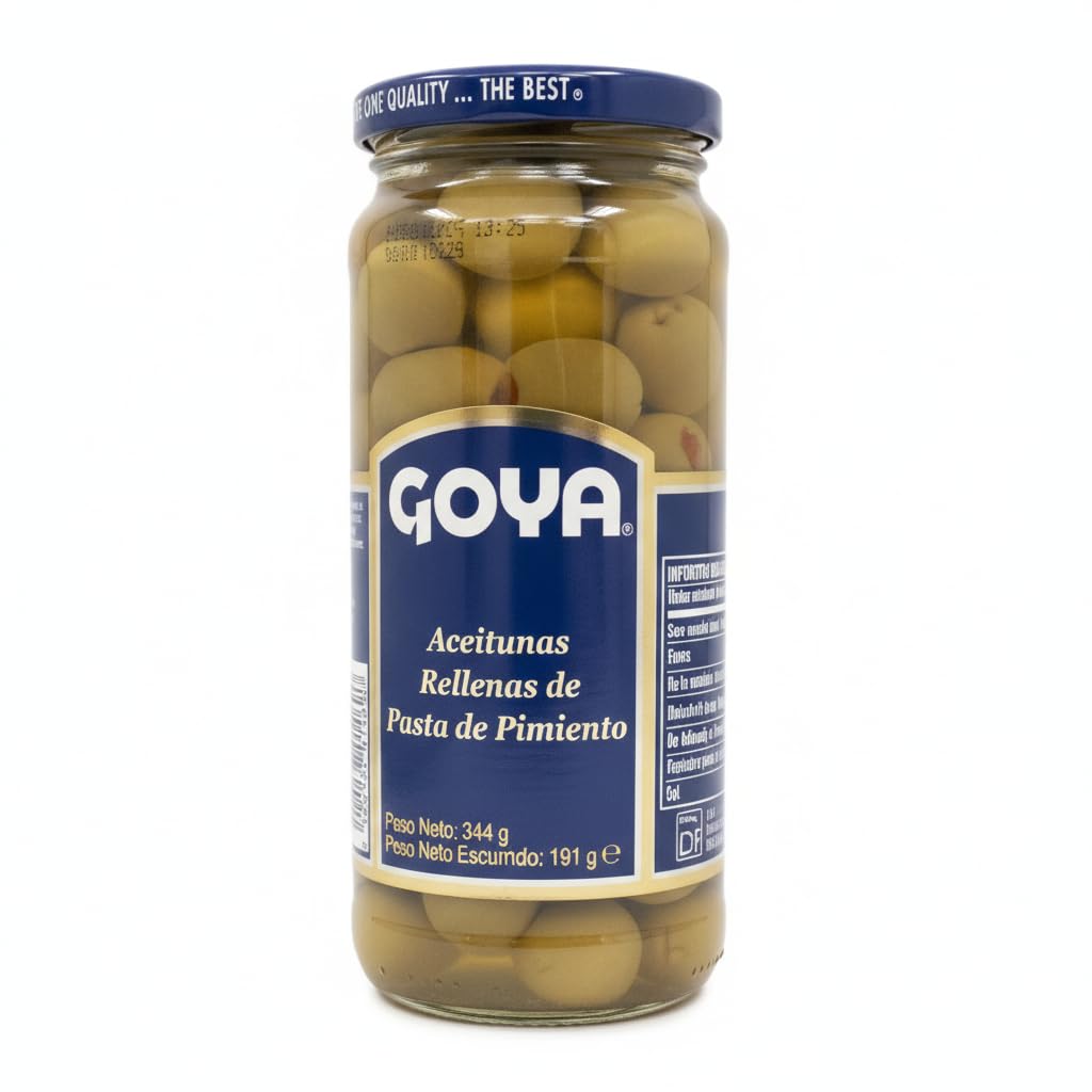 Aceitunas Rellenas de Pasta de Pimiento - Variedad Manzanilla de Origen Español - Tarro de Cristal 344g (191g Escurrido) - Ideal para Aperitivos, Tapas y Ensaladas - NEXU