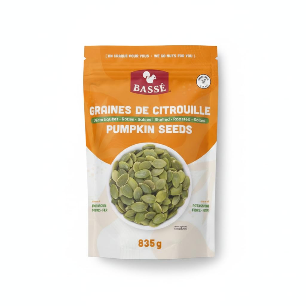 Pipas de Calabaza Tostadas, Peladas y con Sal - 835g - Snack Saludable Rico en Proteína y Fibra - Ideal para Ensaladas y Aperitivos Veganos - Bassé - Pack Familiar - NEXU