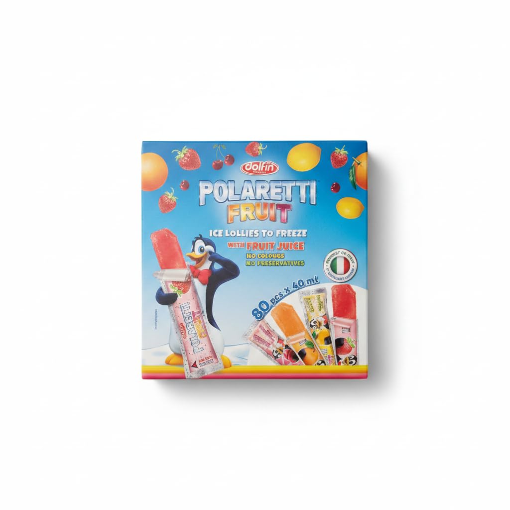 Polos de Fruta para Dolfin - Pack Ahorro 80 Unidades de 40ml - Sabores Fresa, Guinda, Naranja y Limón - Polaretti - Con Zumo de Fruta Natural y Sin Gluten - NEXU