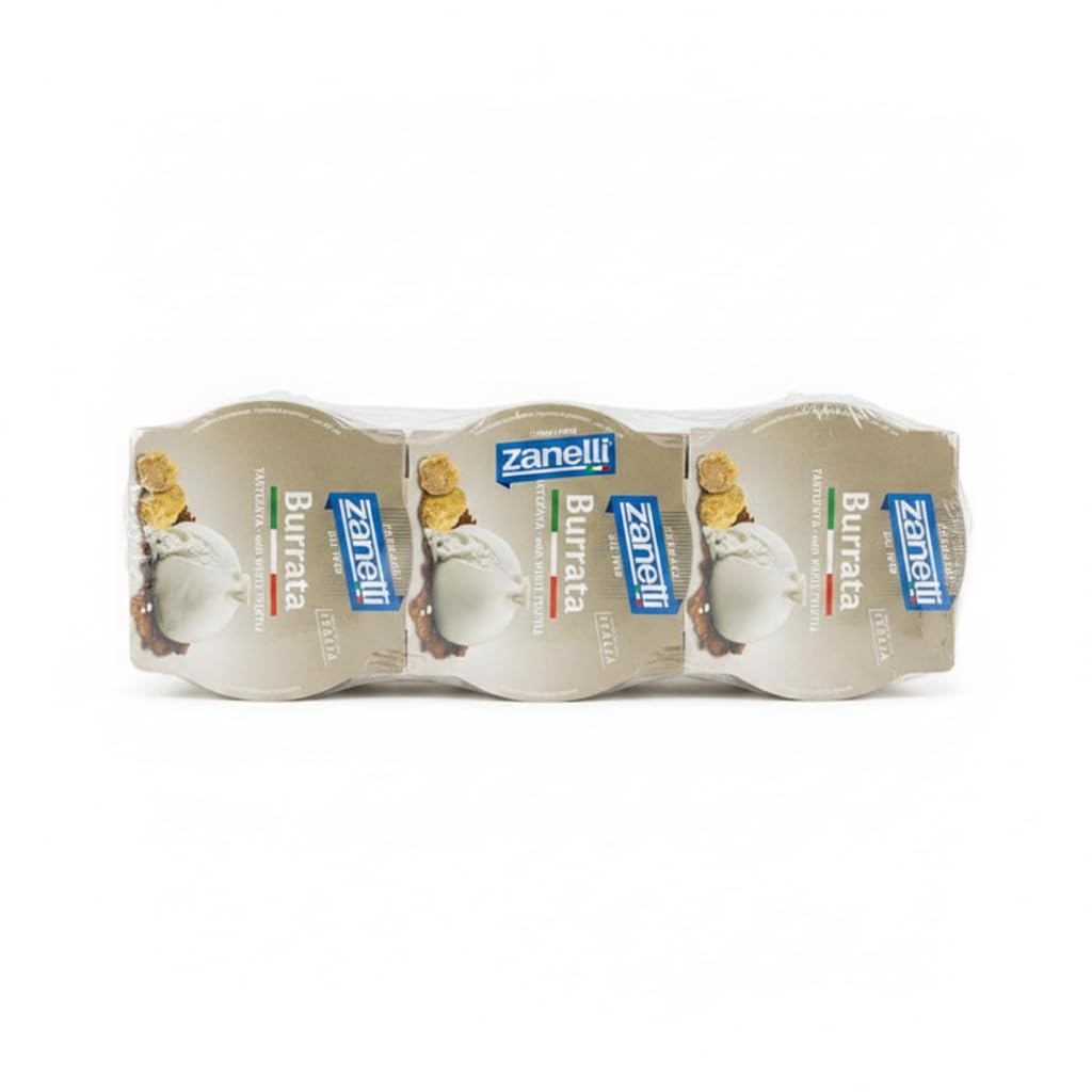 Burrata Tartufata con Trufa Blanca - Pack de 3 x 125g (375g) - Queso Italiano Auténtico con Stracciatella y Trufa Blanca - Zanetti - Nivel Superior para Cocina Gourmet - NEXU