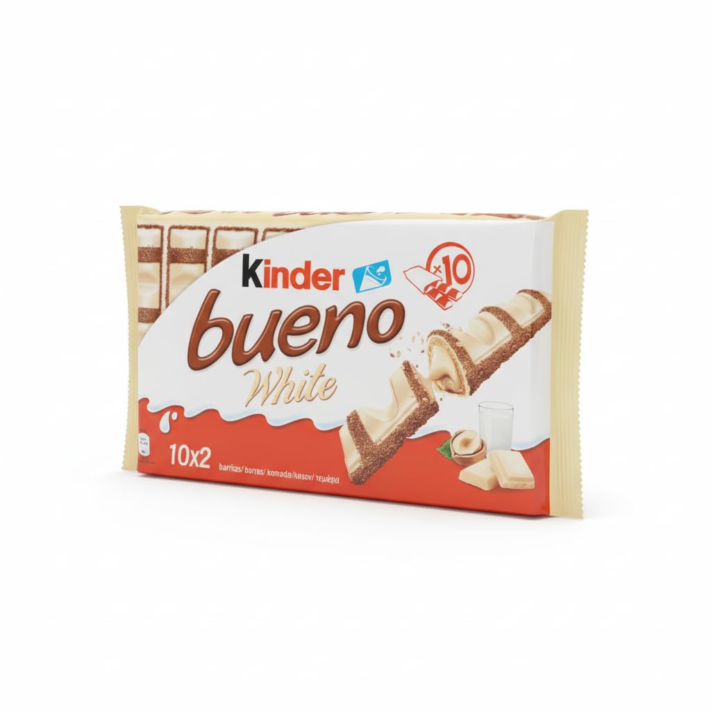 Chocolate White Pack de 10 Paquetes 2 uds c/u (20 Barritas) - Barquillo Crujiente Relleno de Leche y Avellanas con Chocolate Blanco - Formato Ahorro de 390g - Ideal para Merienda o Snack - NEXU
