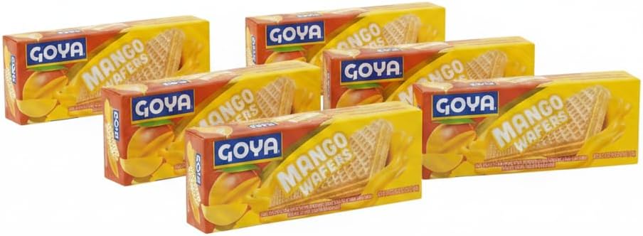 Mango Wafers - Pack de 6 Galletas Wafer Crujientes con Crema de Mango, 140g cada una - Snack Tropical de Toda la Familia - Goya - NEXU