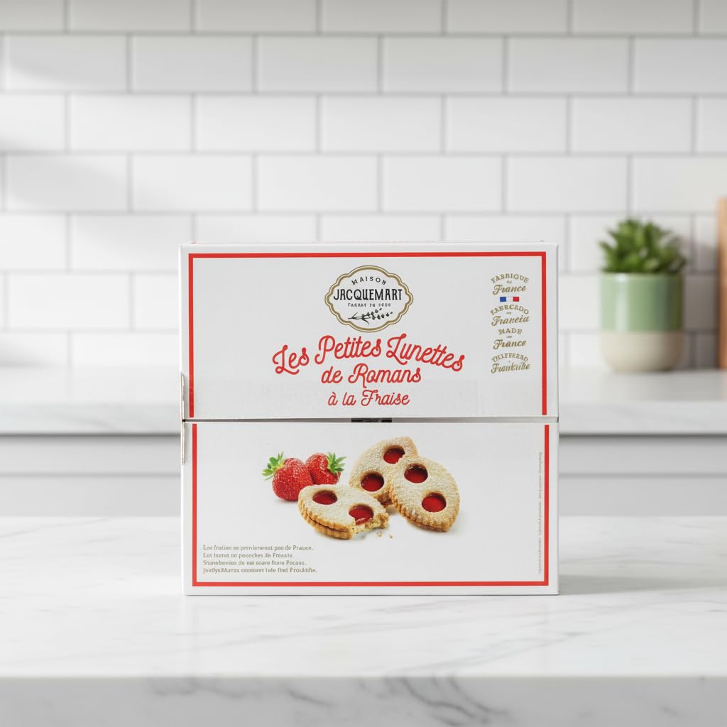Les Petites Lunettes de Romans - Galletas Francesas de Fresa, Formato Ahorro 936g (36 Unidades) - Jacquemart - Repostería Tradicional - NEXU