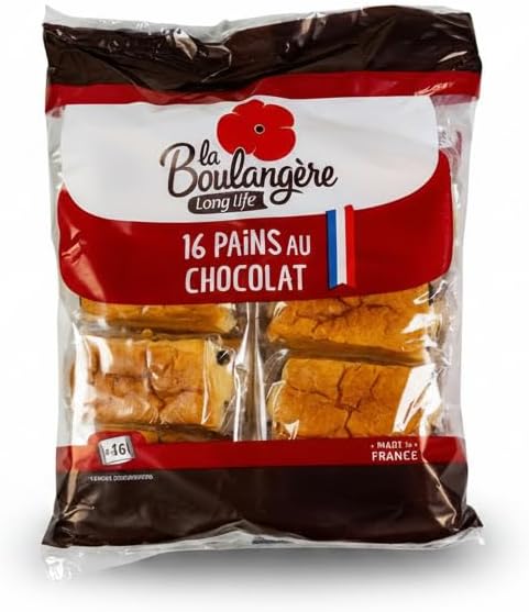 16 Pains au Chocolat (16 Panes de Chocolate) - Pack de 720g - Auténtico Pan con Chocolate de Receta Francesa - La Boulangère - Bollería Tierna y Esponjosa para Desayunos y Meriendas - NEXU