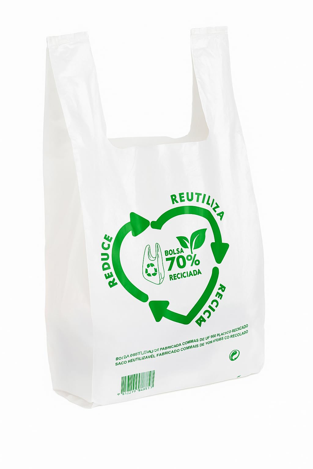 Bolsas plástico. Bolsas asas plástico. Bolsa Camiseta 50 micras 70% reciclado BLANCAS. Bolsa con asas. PACK de 50 unidades. Alta resistencia. (B50x60_)