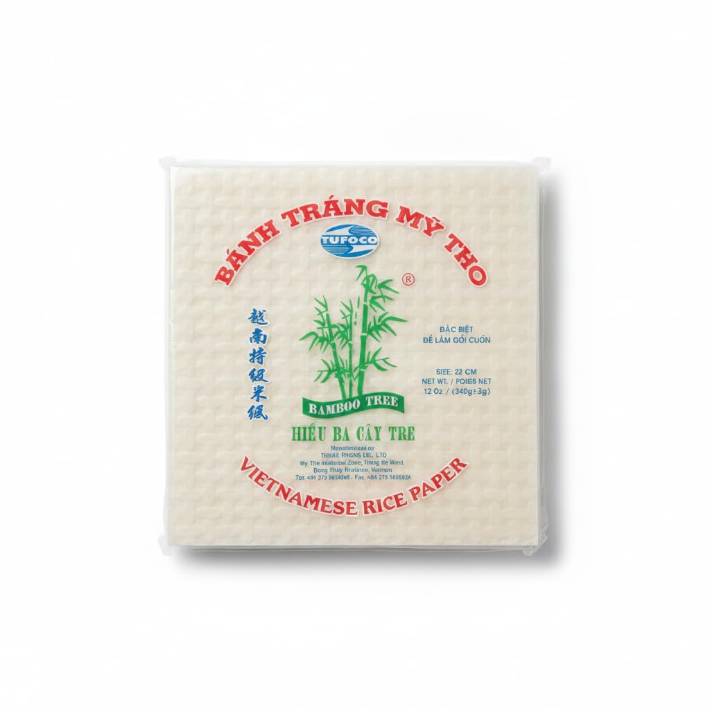 Láminas de Papel de Arroz y Tapioca Cuadradas 22cm, 340g - Obleas para Rollitos de Primavera Vietnamitas y Gỏi Cuốn - Textura Flexible y Resistente - Pack de 340g - NEXU