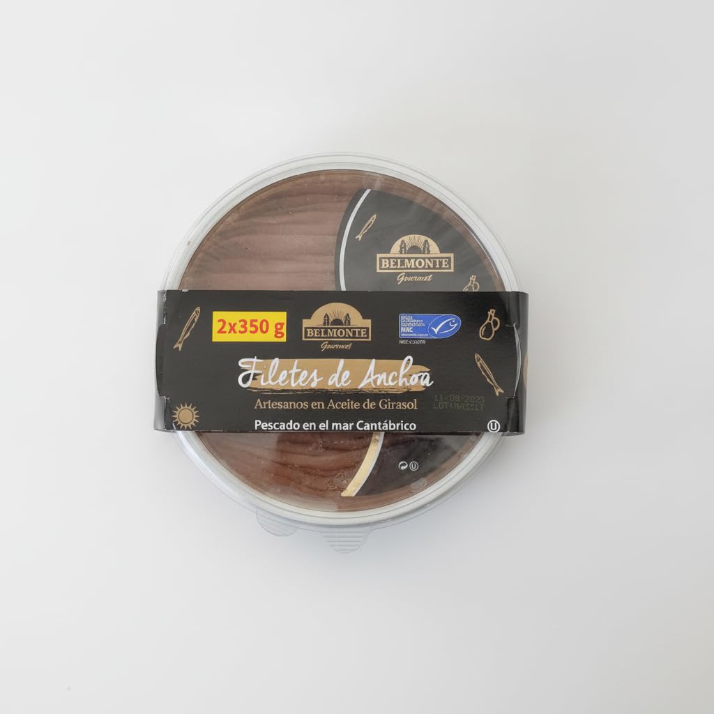 Pack de 2 Filetes de Anchoa del Cantábrico en Aceite - 2 x 350g - Anchoas Artesanales - Formato Ahorro para Hogar y Hostelería - Belmonte - NEXU