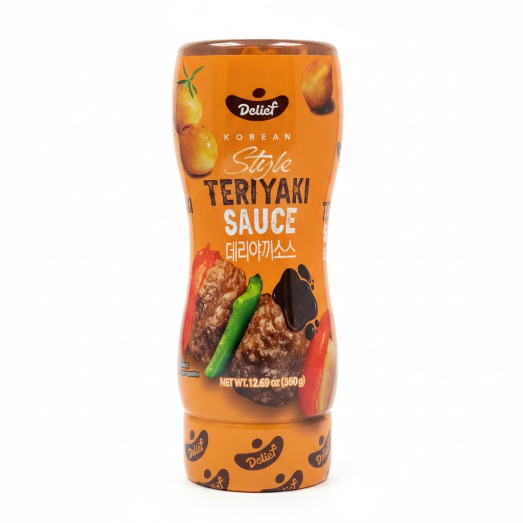 Salsa Teriyaki Estilo Coreano 360g - Salsa para Marinar, Cocinar y Glasear Carnes, Pescados y Verduras al Wok - Receta Coreana con Shiitake, Jengibre y Manzana - Botella Squeeze Ergonómica - NEXU