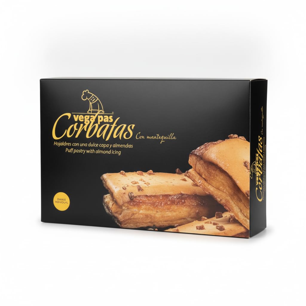 Hojaldres con Mantequilla, Capa Dulce y Almendras - Dulce Tradicional de Cantabria - 10 Unidades en Envase Individual - Caja de 350g - NEXU
