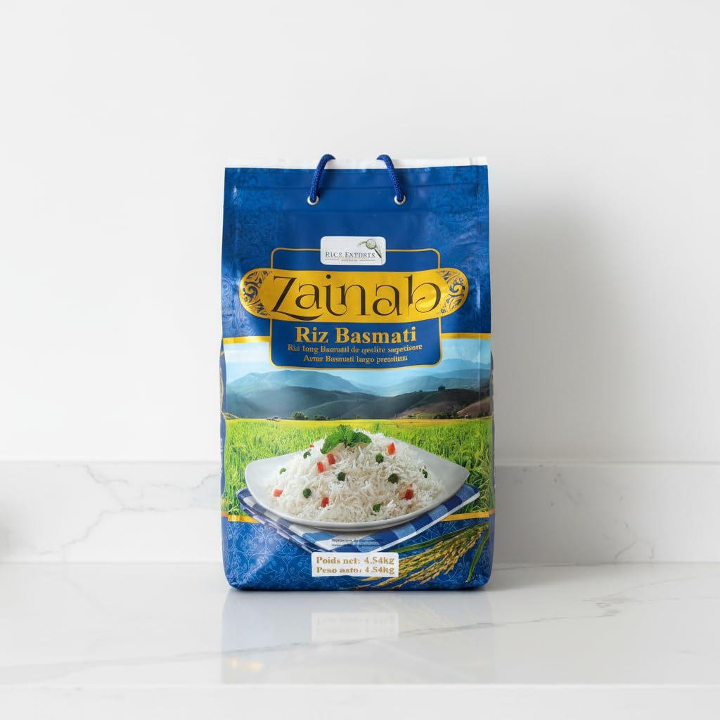Arroz Basmati de Grano Largo - Auténtico Arroz de Pakistán del Punyab - Aroma Natural y Textura Esponjosa - Ideal para Cocina Asiática e India - Zainab - Formato Familiar 4,54 kg (10 lbs) - nexu