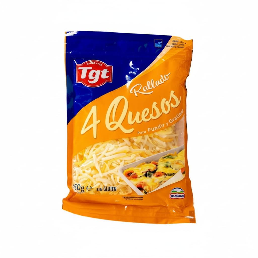 Rallado 4 Quesos para Fundir y Gratinar - Pack de 4 x 150g - Mezcla de Mozzarella, Gouda, Cheddar y Emmental - Sin Gluten - TGT - Especial para Pizza y Pasta - NEXU