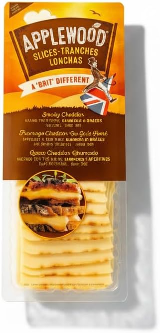 Lonchas de Queso Cheddar Ahumado 500g - Queso Cheddar para Fundir con Aroma Ahumado Tradicional - Ideal para Hamburguesas y Sándwiches - Applewood - Formato Familiar Apto para Vegetarianos - NEXU