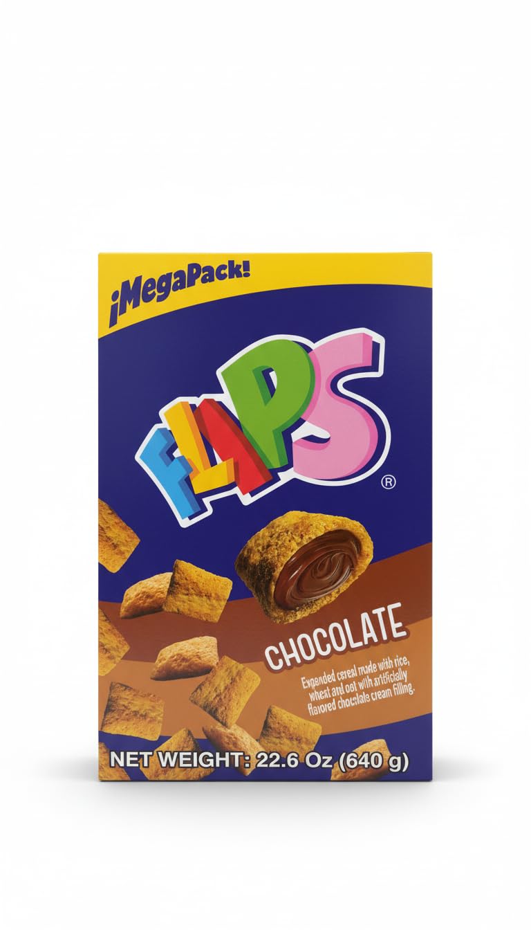 Flips Cereal Rellenos de Chocolate- Megapack Familiar 640g - Desayuno y Merienda Divertida para Niños y Adultos (CHOCOLATE)