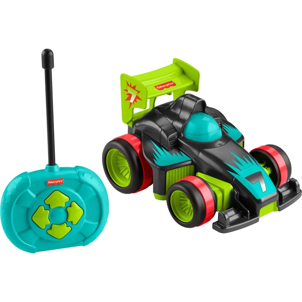 Fisher-Price Mi Primer RC, Coche de juguete de carreras teledirigido con 2 velocidades y mando radio control de fácil manejo con 4 botones, regalo para niños y niñas +3 años, HYH28