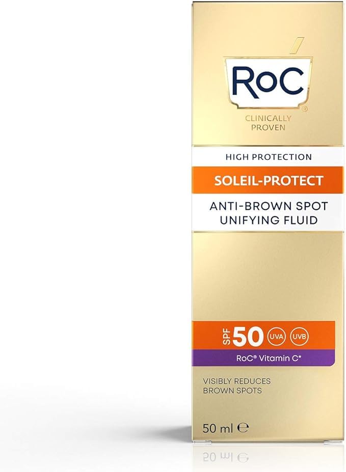 RoC - Soleil-Protect Fluido Unificador Anti Mancha Marrón SPF 50 - Crema Hidratante Facial con Vitamina C - Reduce las Manchas Marrones - 50 ml