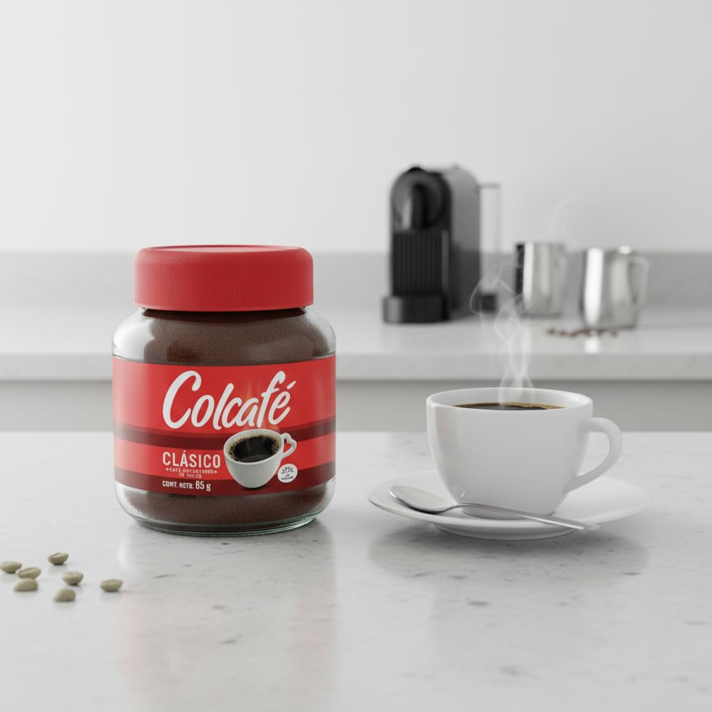 Café Instantáneo 100% Colombiano, Frasco de 85g (Rinde 56 Tazas) - Sabor Equilibrado y Preparación Instantánea - Colcafé Suave Clásico - NEXU