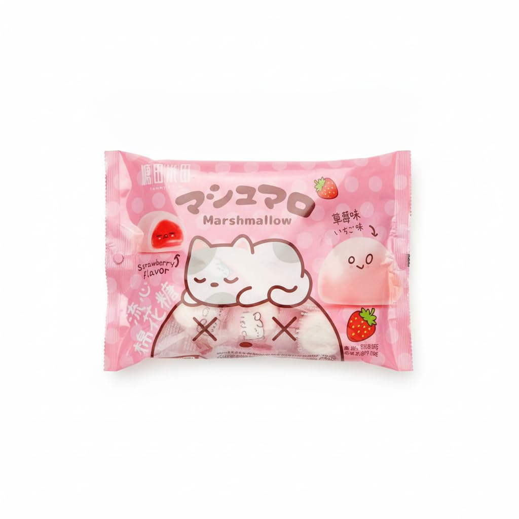 Marshmallows Rellenos de Fresa - Envueltos Individualmente - Bolsa de 90g - Sin Grasas - Dulces Inspirados en Repostería Asiática para Regalo o Postres - NEXU