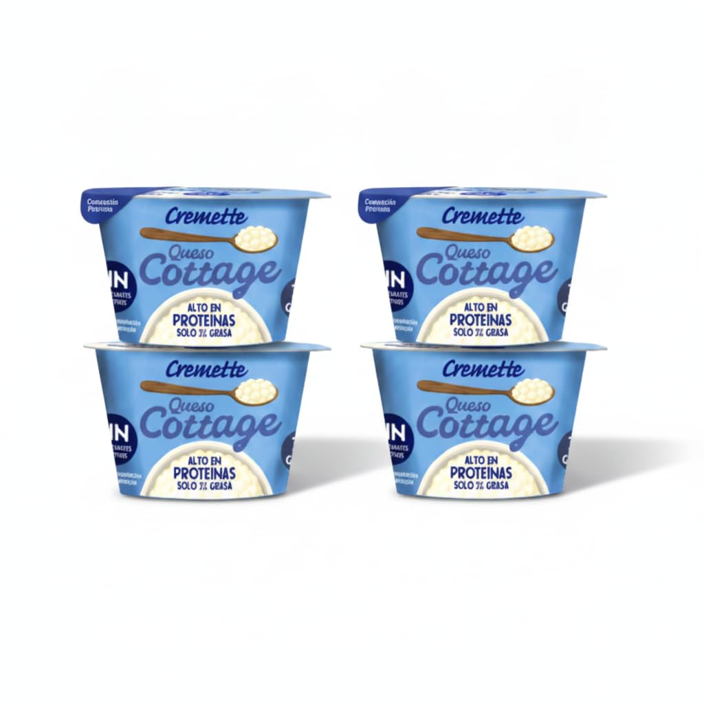 Queso Cottage Pack de 4 - Queso Fresco Natural Alto en Proteína y Bajo en Grasa 3% - Sin Conservantes ni Aditivos - Cremette - Ideal para Deportistas y Dietas Saludables - NEXU
