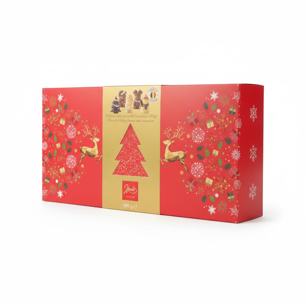 Chocolates Belgas Navideños - Surtido de Figuras de Chocolate con Relleno de Avellana (43%) - Caja de Regalo 390g - Dulces de Navidad Elaborados - Cacao Sostenible Rainforest Alliance - NEXU