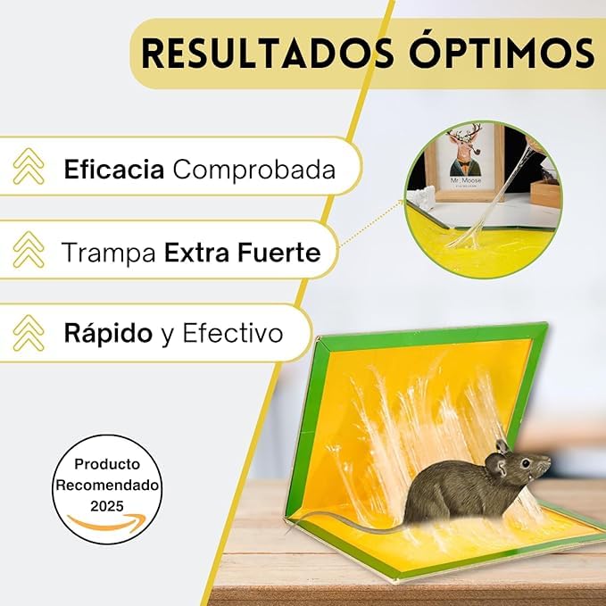 Trampas Adhesivas para Ratones y Ratas - Placas de Pegamento Ultra Eficaces Sin Químicos - Control de Plagas para Hogar Interior y Exterior - Fácil Uso y Seguro (6)