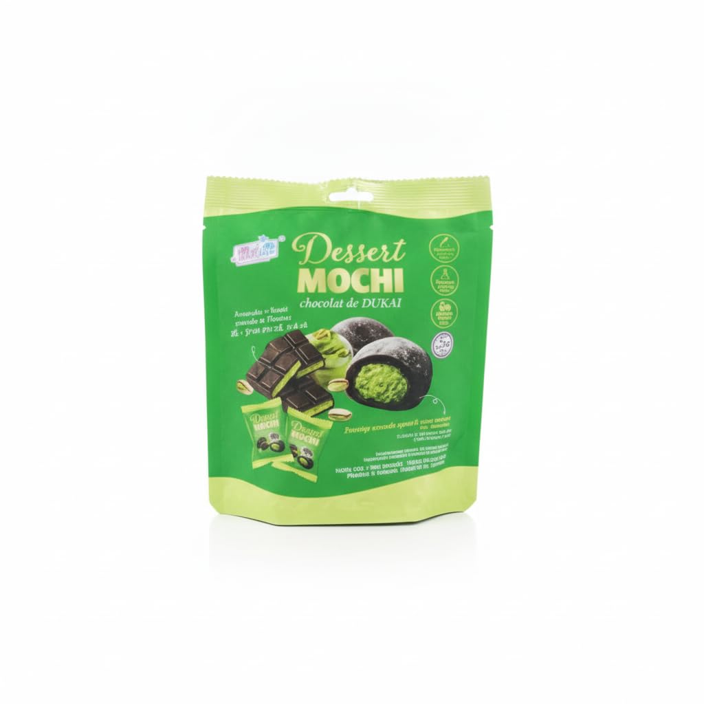 Mochi Sabor Chocolate de Dubái con Pistacho y Kunafa, 120g - Postre Japonés Exótico de Arroz Glutinoso Relleno - Snack Gourmet Inspirado en Tendencias de Dubái - NEXU