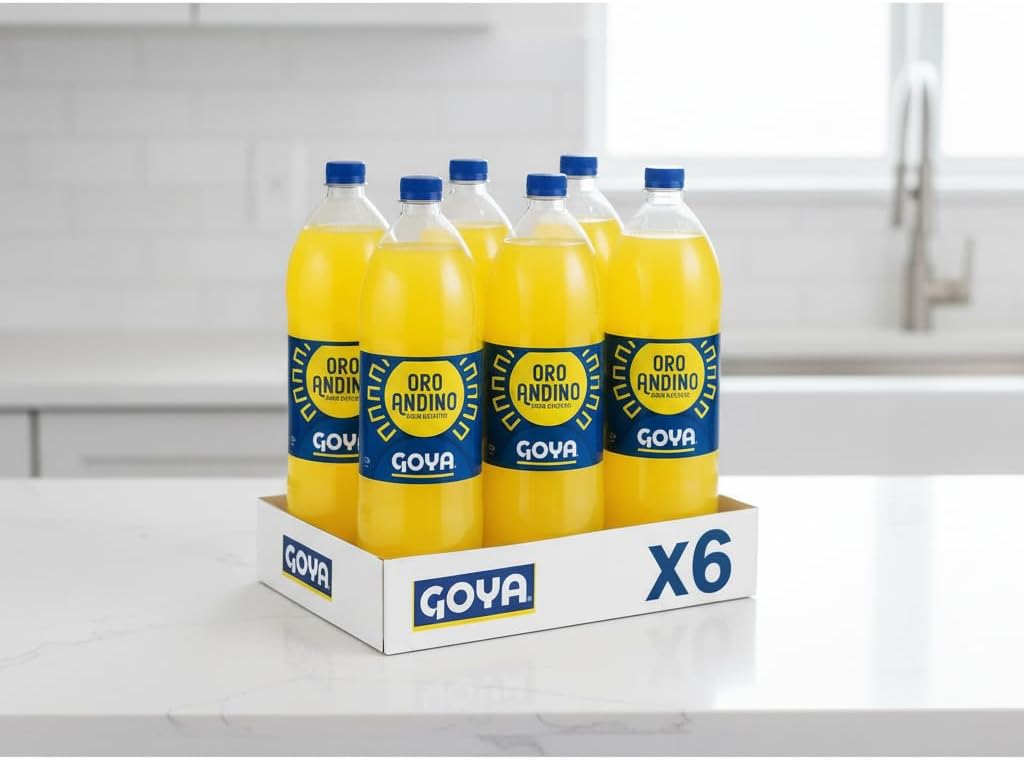 Refresco Oro Andino - Pack Ahorro de 6 Botellas de 2 Litros - Bebida Carbonatada de Sabor Dulce y Chispeante - Goya - Formato Familiar Ideal para Fiestas y Eventos - NEXU