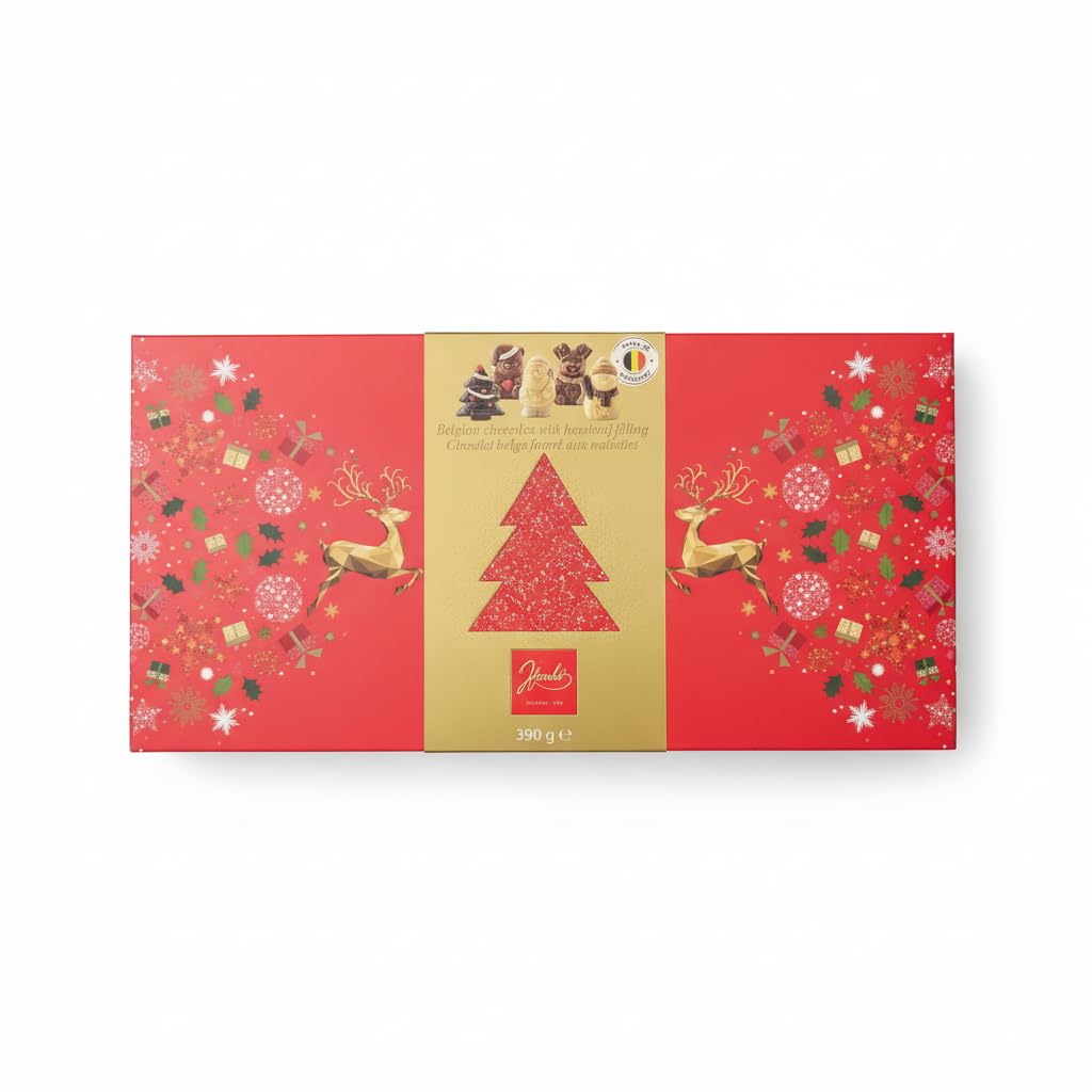 Chocolates Belgas Navideños - Surtido de Figuras de Chocolate con Relleno de Avellana (43%) - Caja de Regalo 390g - Dulces de Navidad Elaborados - Cacao Sostenible Rainforest Alliance - NEXU
