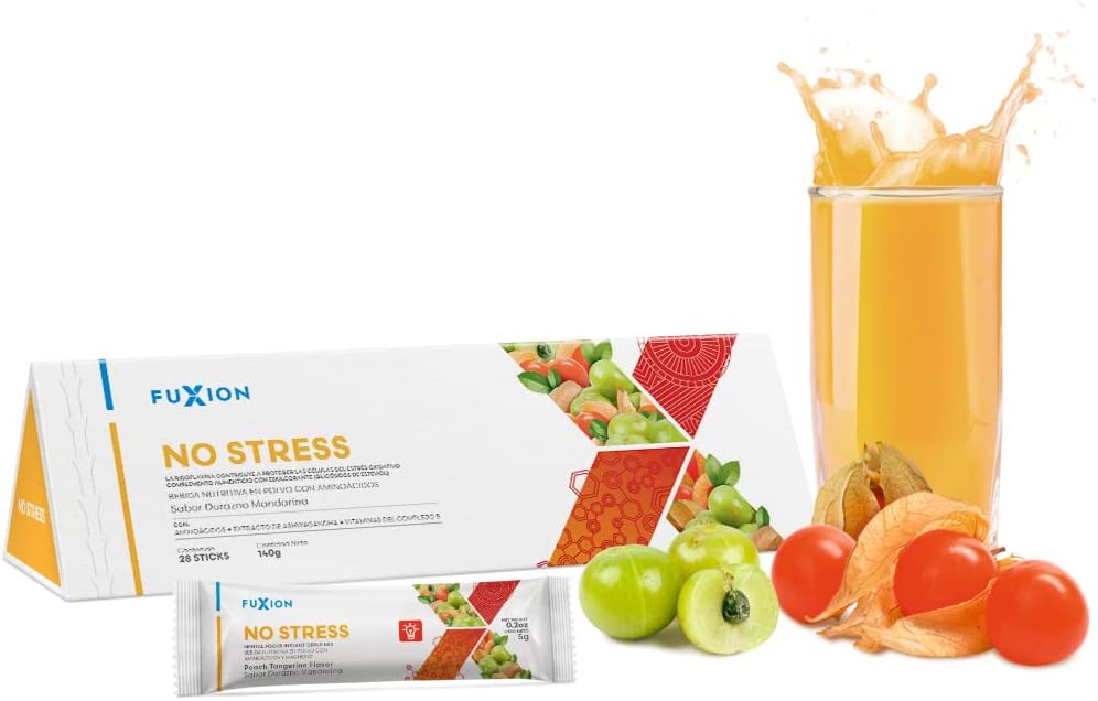 FUXION - NO STRESS Bebida Relajante Antiestrés con Ashwagandha, Glicina, Triptófano, Magnesio y Vitaminas B | Apoyo para Enfoque, Concentración y Equilibrio Nervioso | Sin Somnolencia