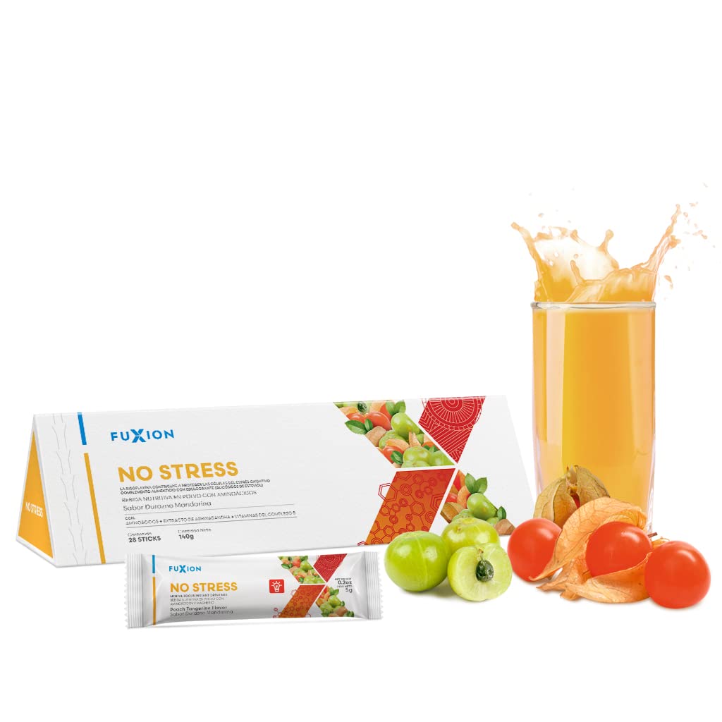 FUXION - NO STRESS Bebida Relajante Antiestrés con Ashwagandha, Glicina, Triptófano, Magnesio y Vitaminas B | Apoyo para Enfoque, Concentración y Equilibrio Nervioso | Sin Somnolencia