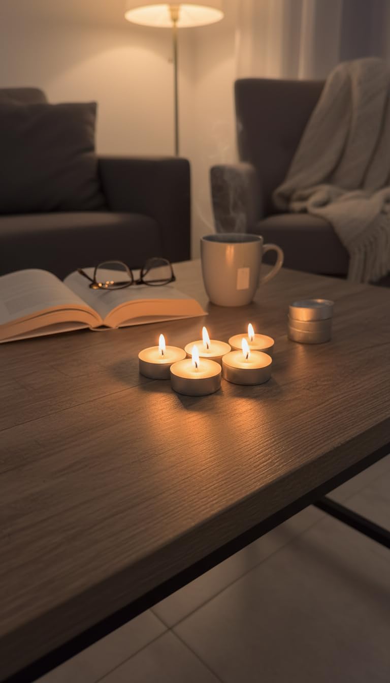 VELAS Lumar Pack de 50 Velas de Té (Tealights) de Larga Duración (4 Horas), Velas Pequeñas de Parafina para Decoración, Iluminación de Eventos y Quemadores de Esencia, Fabricado en España