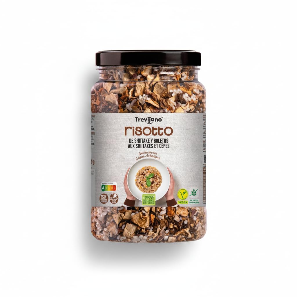 Risotto de Shiitake y Boletus 1400g - Preparado de Arroz con Setas y Verduras Deshidratadas, 100% Natural, Sin Gluten, Vegano, Nutri-Score A - Pack Familiar 15 Raciones - NEXU