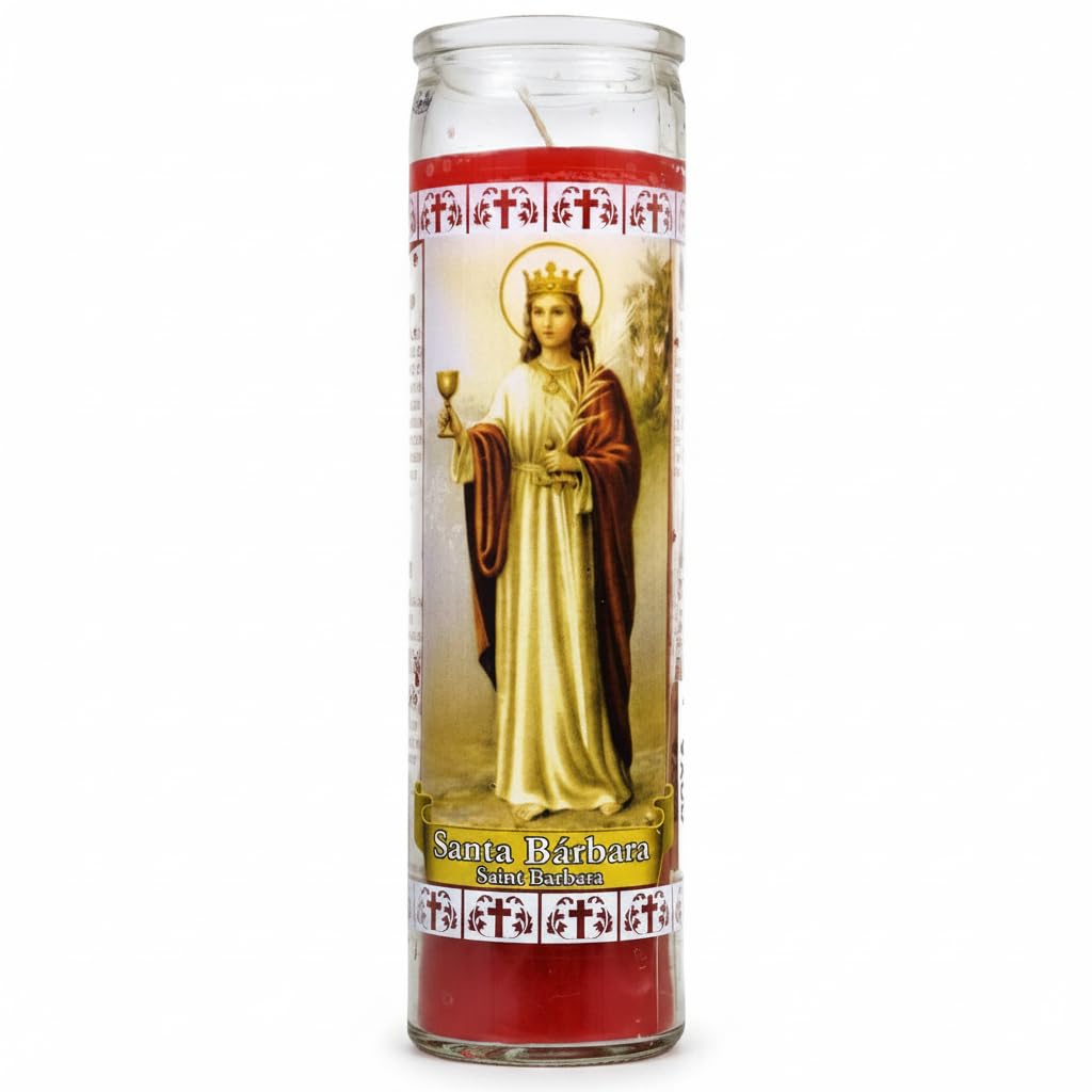 Velón de Santa Bárbara - Vela de Oración y Protección de 7 Días - Velón Rojo en Vaso de Cristal para Peticiones de Dinero, Amor y Causas Difíciles - GOYA - Ritual Devocional Tradicional - NEXU