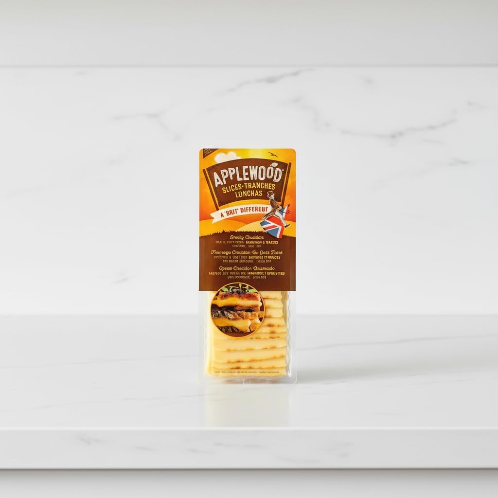 Lonchas de Queso Cheddar Ahumado 500g - Queso Cheddar para Fundir con Aroma Ahumado Tradicional - Ideal para Hamburguesas y Sándwiches - Applewood - Formato Familiar Apto para Vegetarianos - NEXU