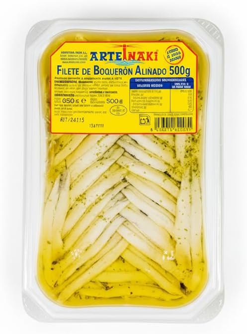 Filetes de Boquerón Aliñados con Ajo y Perejil Natural - 500g Peso Escurrido - Listos para Consumir, Aperitivo Tradicional en Aceite - ARTEIÑAKI - Tarrina Refrigerada 650g - NEXU