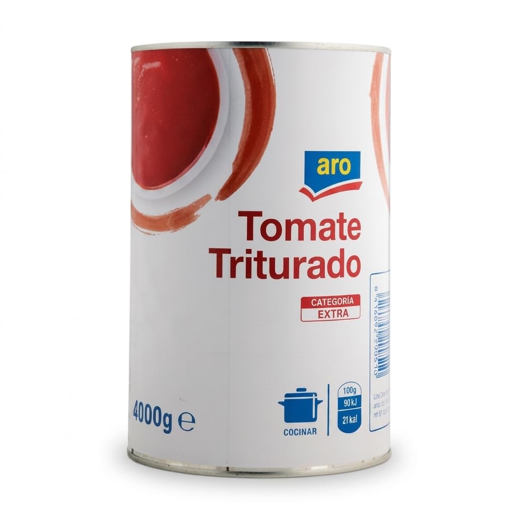 Tomate Triturado Categoría Extra - Tomate Natural 100% Origen España - Formato Ahorro 4kg para Hostelería y Hogar - Aro - Sin Gluten, No-GMO y Sin Aditivos Innecesarios - NEXU