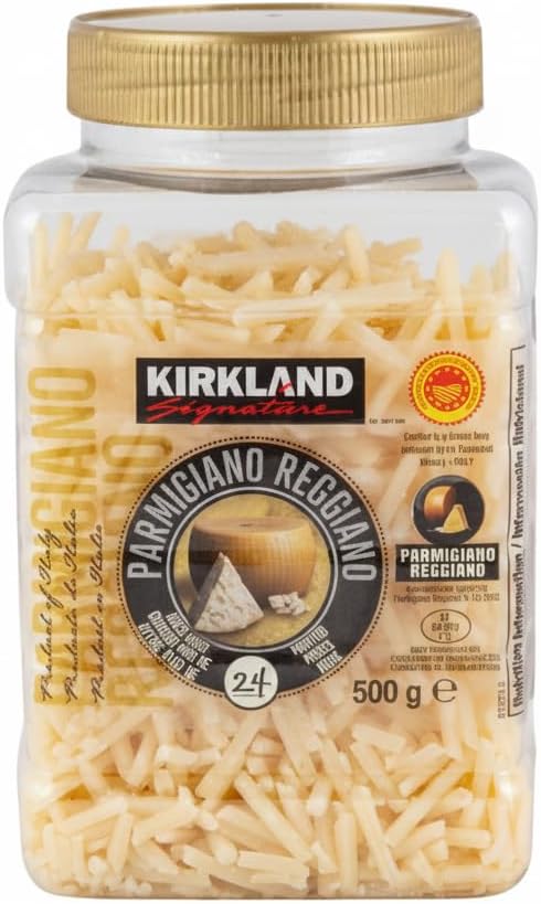 Parmigiano Reggiano Rallado - D.O.P. - Queso Italiano Madurado 24 Meses - Auténtico Sabor de Italia - Kirkland -Bolsa Resellable de 500g - NEXU
