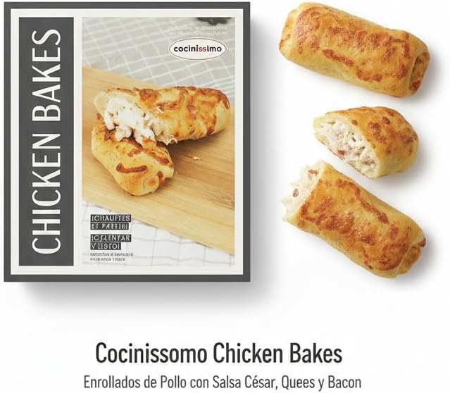 Cocinissimo Chicken Bakes - Pack 6 Enrollados de Pollo con Salsa César, Queso Mozzarella y Bacon Ahumado (1,35 kg) - Comida Preparada, Calentar y Listo - Envío Refrigerado con Cadena de Frío