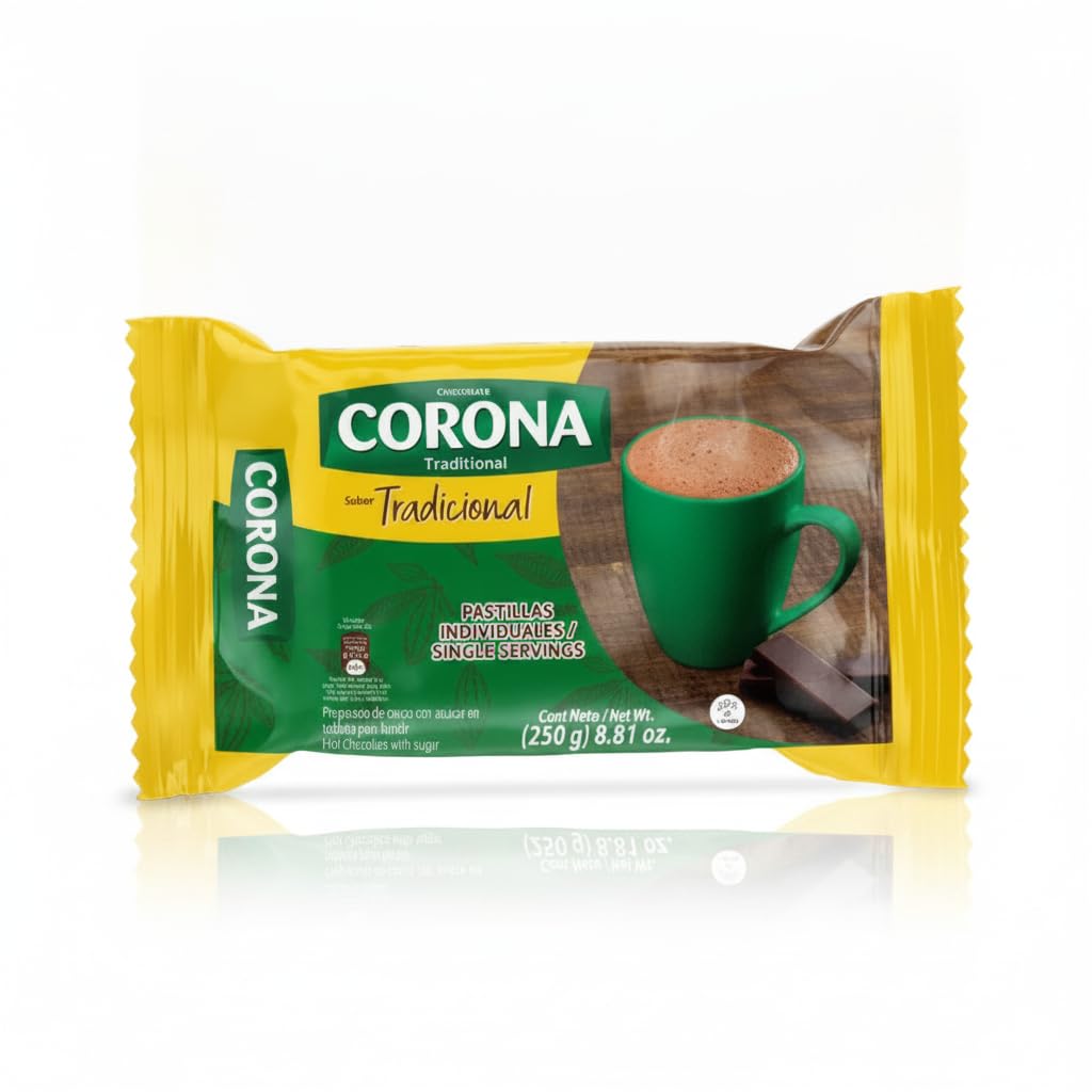 Chocolate Tradicional - Pastillas Individuales 250g para Taza - Chocolate para Beber con Cacao y Azúcar - Preparación Versátil en Agua o Leche - Corona - Ideal para Desayunos y Meriendas - NEXU