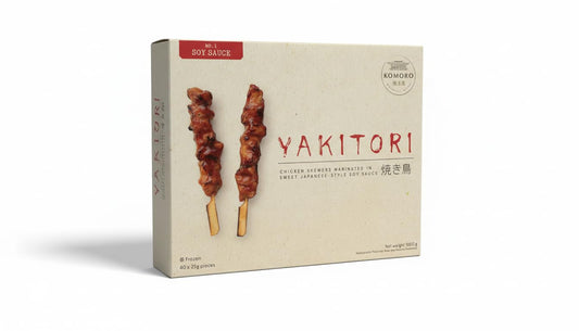 Komoro Oriental Bites - Yakitori de Pollo Marinado en Salsa de Soja Dulce Estilo Japonés, 40 Brochetas de 25g (1kg), Envío Refrigerado con Cadena de Frío Garantizada, Certificado Halal