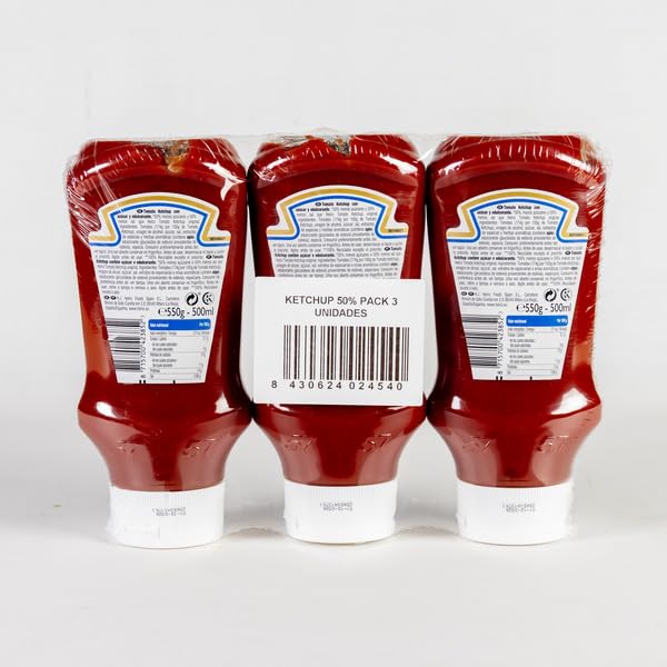 Ketchup 50% Menos Azúcar y Sal - Pack de 3 x 500ml (550g) - Salsa de Tomate con Stevia - Sin Colorantes ni Conservantes - Botellas 100% Reciclables, Total 1.5L - NEXU