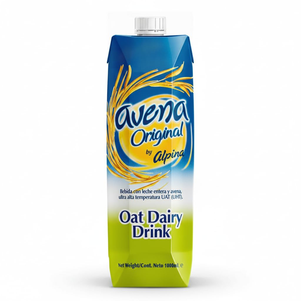 Avena Original - Bebida de Avena con Leche Entera 1000ml - Nutritiva y Refrescante - Fuente de Calcio y Proteínas Formato Familiar UHT 1 Litro - Alpina - Ideal para Desayunos y Meriendas - NEXU