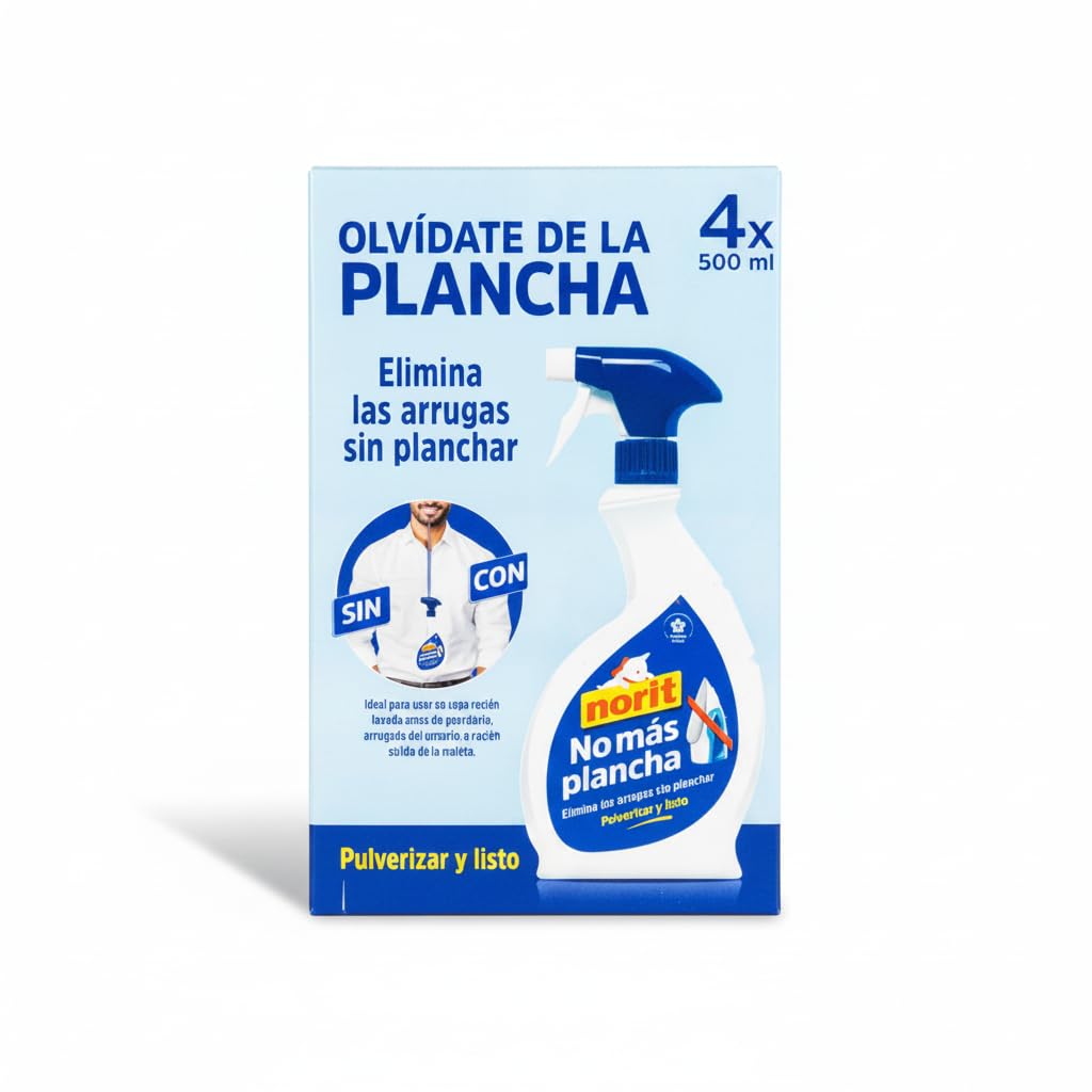 No Más Plancha - Pack de 4 Spray Alisador de Arrugas sin Plancha (4 x 500 ml) - Quita Arrugas Rápido para Ropa y Viajes - Norit - Acabado Perfecto y Ahorro de Tiempo - NEXU